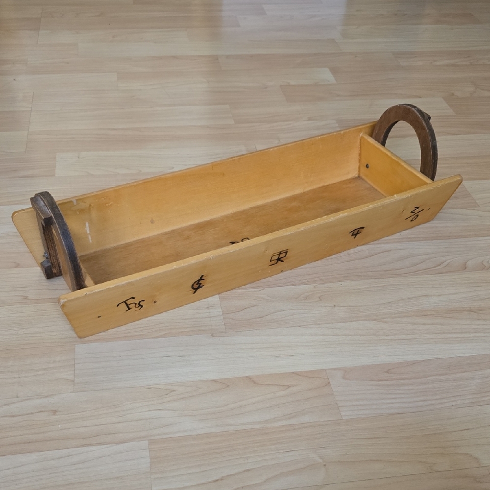 Vintage JR Western Woodcraft Wooden Tray w/ Horse Shoe Handles Branded Logo